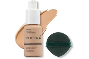 PHOERA Foundation Makeup, Flawless Soft Matte Oil Control Liquid Foundation, Full Coverage Mattle Oil-Control Concealer for Older Women, Great Choice For Gift (#104 Buff Beige)
