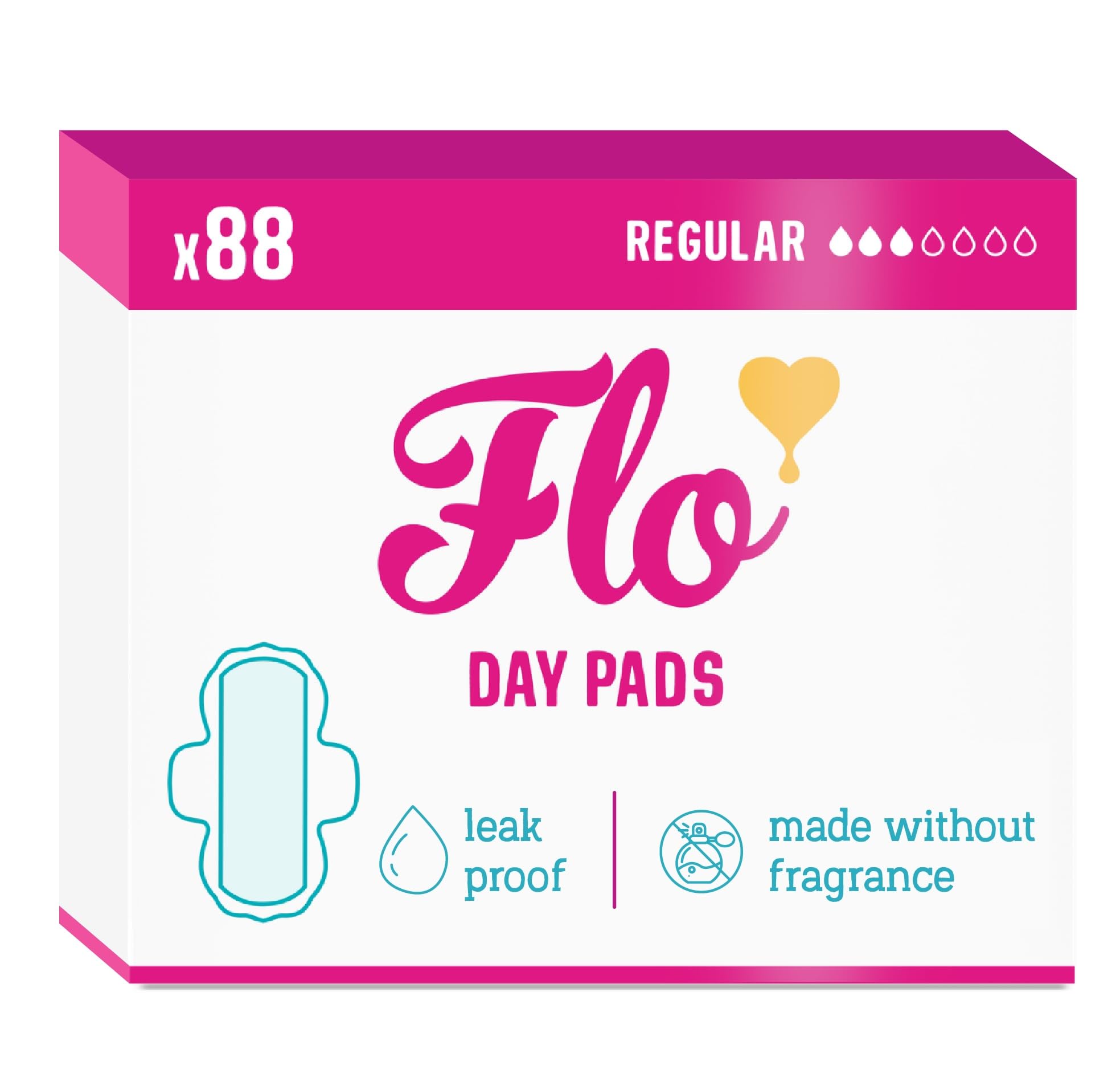Flo - Day Menstrual Pads (88 Pack) - Regular Flow - Leak Locking - Winged + Ultra-Thin - Natural, Absorbent, Soft, & Breathable - Bamboo Period Pads for Women - Plant Based - Vegan & Cruelty Free