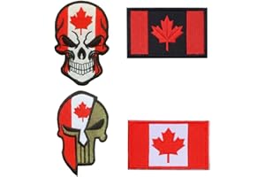 4 Pack Canadian Skull Flag Patches and Canadian Canada Tactical Military Patch Hook Loop Fastener Full Embroidered Patch for 