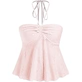 CIDER Womens Tube Top Lace Mesh Split Hem Going Out Boho Crop Halter Tops Summer Vacation Outfits