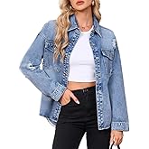 YEXPINE Women's Denim Jacket Distressed Ripped Casual Long Sleeve Jean Jackets Coat Spring 2026 Fashion