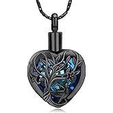 Imrsanl Tree of Life Cremation Jewelry for Ashes Crystal Heart Urn Necklace for Women Men Hummingbird Flower Memorial Pendant Ashes Holder Keepsake