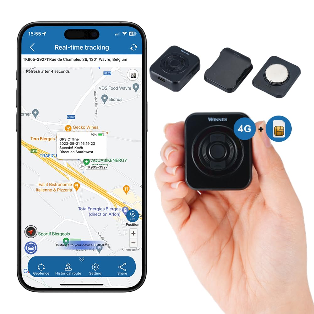 TKMARS 4G Mini Magnetic GPS Tracker with SOS Beep Alarm, Tracker Device with 2 Custom Function Buttons,SMS+APP Alarm,Anti-theft, Real-time tracking, Global Positioning, for Kids Motorbike Luggage Car