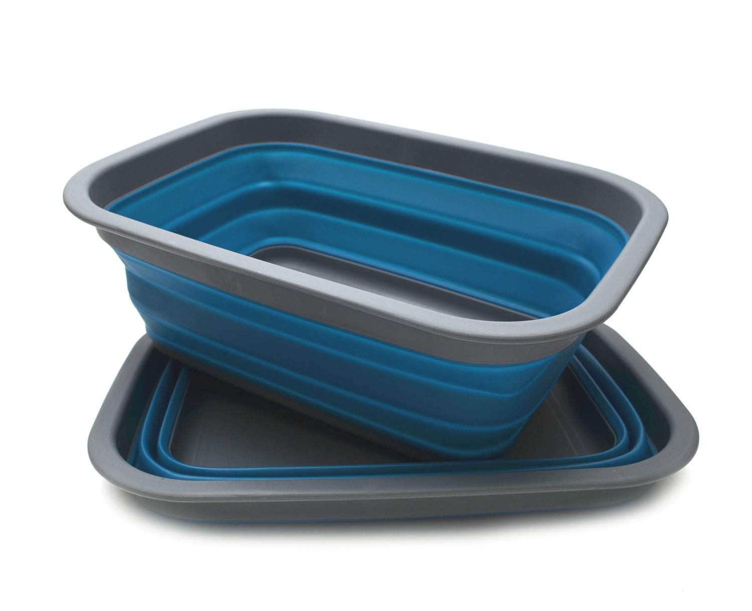 SAMMART - Set of 2-9.2L Collapsible Tub with Handle - Portable Outdoor Picnic Basket/Crater - Foldable Shopping Bag - Space Saving Storage Container (Deep Blue, 2)