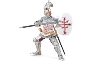 Papo - Crusader Knight Figure with Cross - Medieval Warrior Toy for Kids Age 3+ - Hand Painted Historical Teutonic Model - 8.6 x 7.2 x 8.8 cm - Durable Plastic - Fantasy & History Collection - 39947