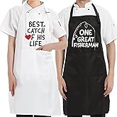 AGMDESIGN One Great Fisherman, Best Catch Of His Life 2-Pack Apron Set, Bridal Shower Gift for Couples, Anniversary Birthday Gifts for Parents BFF
