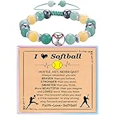 Softball Bracelet Gifts for Teens Women Daughter I Love Softball Gift, Beautiful Green Stone Bracelet for Birthday Graduation Christmas Softball Gift for Granddaughter Niece Best Friend Softball Player Team