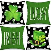 AACORS St Patricks Day Pillow Covers 16X16 Set of 4,Shamrock Clover Hat Lucky Charm Decorations Holiday Farmhouse Spring Pillow Case Decor for Home Sofa Couch AA122-16