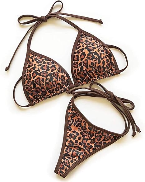 Amazon 豹柄レオパードｔバック三角ビキニ 胸パッド入 水着 茶系 服 ファッション小物 通販