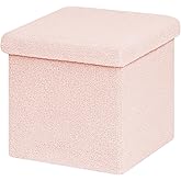 B FSOBEIIALEO Small Storage Ottoman Cube Sherpa Ottomans Foot Rest, Foldable Boucle Ottoman, Faux Teddy Fur, Pink 12.6"x12.6"x12.6"