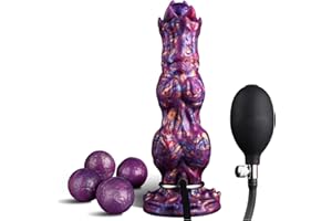 Monster Dildo Fantasy Ovipositor Dildo with 4 Eggs, Big Dog Knot Dildos Horse Cock Dildos with Inflatable Pump, Anal Toys for