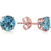 14k Solid Rose Gold Petite Natural 0.95 Carat Blue Topaz Stud Earrings