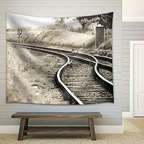Old Fashioned Rail Tracks Merging into One - Fabric Wall Tapestry Home Decor - 51x60 inches
