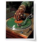 Retro DJ Turntable Wall Art – Hip Hop Music Canvas Print – Urban Street Style Decor with Vinyl Record and Gold Jewelry – Cool Music Lover Gift 12x16inch-Unframed