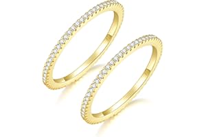MINDDHA 14K Gold Plated- Cubic Zirconia Simulated Diamond Stackable Eternity Bands/Silver, Gold Rings for Women- 1.5mm, 2mm Stacking Rings for Oura Gen 4/Oura Gen 3, Size 4-12