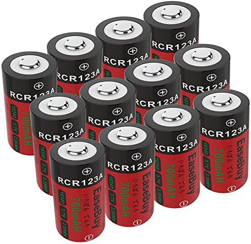 EaseBuy 12 Pack CR123A Rechargeable Batteries 3.7V 700mAH 16340 RCR123A Lithium ion Camera Batteries for Arlo Cameras, Flashlight, Security System