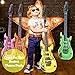 Novelty Place 12Pcs Inflatable Guitar for Kids - 35In Blow Up Electric Guitars Assorted Colors, Waterproof Inflatable Rock Star Guitar Toy for 80s 90s Musical Concert Themed Party Favor