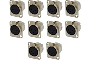10PCS Metal XLR 3-Pin Female Socket Chassis Panel Mount Microphones Audio Adapter Plug Connector