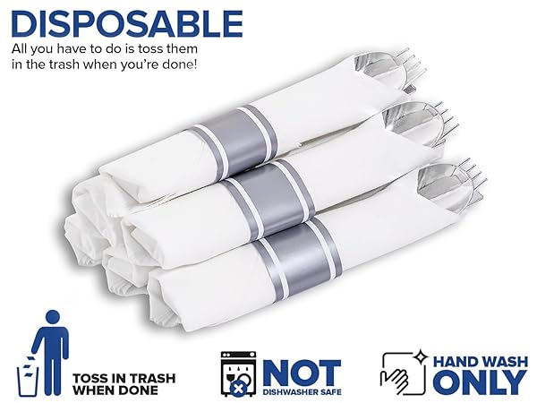 JOYIDO 100PACK WRAPPED SILVER PLASTIC SILVERWARE SETS – HEAVY DUTY PLASTIC SILVERWARE INCLUDE PRE ROLLED DISPOSABLE UTENSILS WITH NAPKINS FOR PARTIES & DINNERS & WEDDINGS