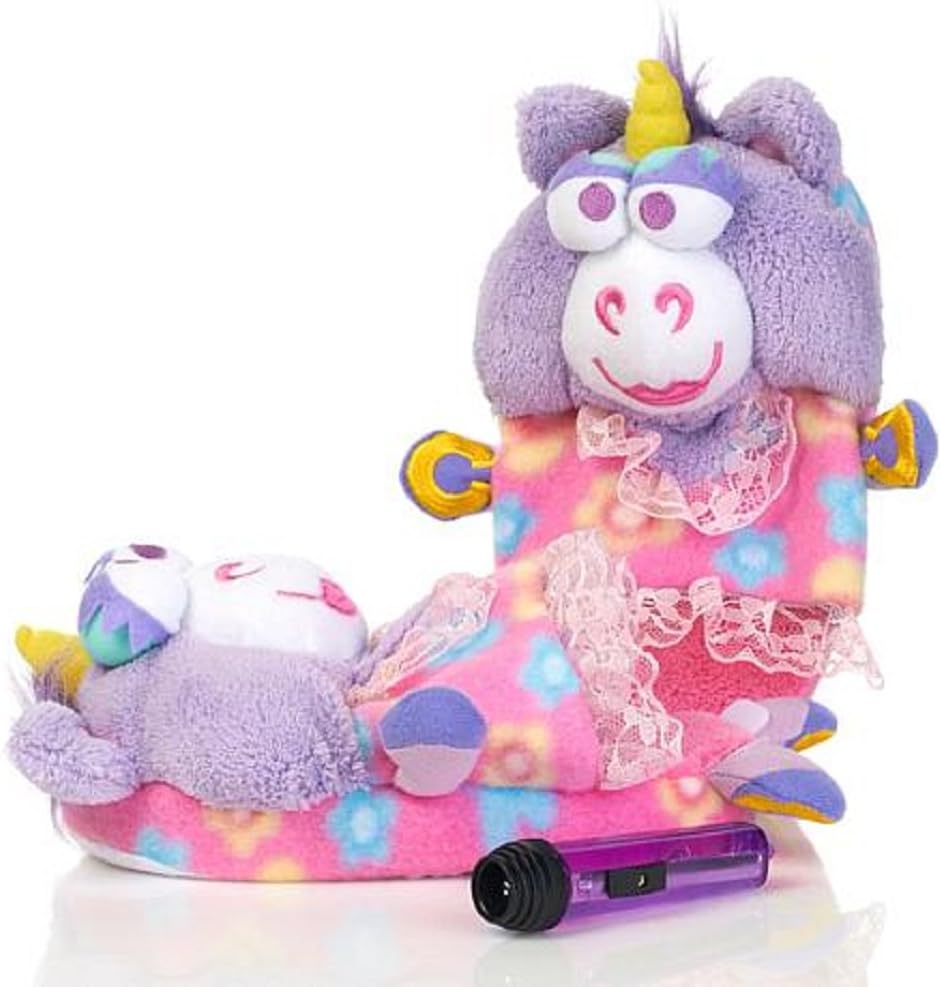 Pawggles Kids' Plush Non-Slip Soft Stuffed Furry Animal Pet Pajama Slippers (Small 11-13, Unicorn)