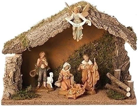 Amazon Fontanini 5ピース イタリア製 クリスマス キリスト降誕 セット 木製馬小屋付き イタリア 更新 置物 オブジェ オンライン通販