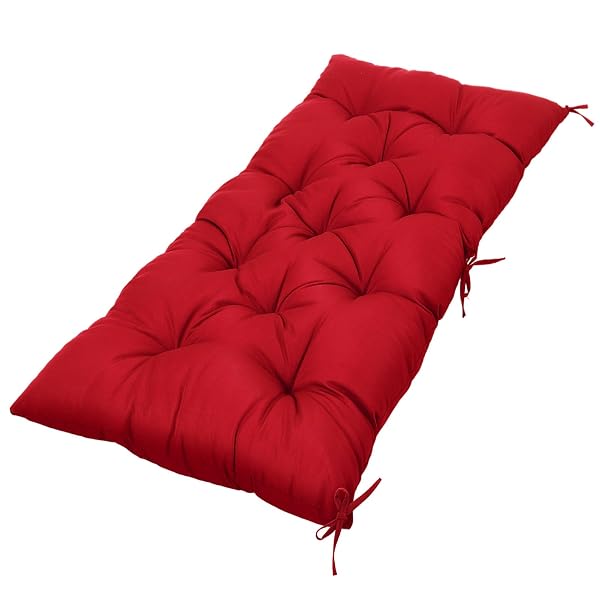 WENQIK OUTDOOR BENCH CUSHION 59 X 20 X 4 INCHES WATERPROOF OUTDOOR PORCH SWING CUSHION SOFT THICKEN CHAISE LOUNGE PAD WITH TIES FOR INDOOR GARDEN PATIO SEAT(RED,CLASSIC)