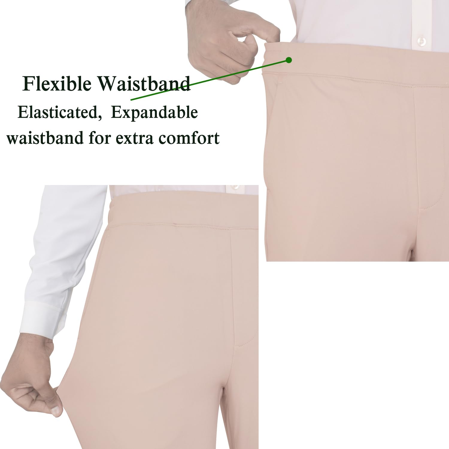 SaintX Men's 4-Way Stretchable Athleisure Pants | Sweat Wicking Fabric | Slim Fit | Sports, Travel, Lounge & Casual Wear | Stylish Back Zipper Pocket | Available in Plus Size (ST06_Cream_L) 4