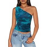 ZESICA Womens Summer Floral Going Out Tank Tops 2026 Off Shoulder Slim Fit Y2K Crop Mesh Top Beach Vacation Outfits