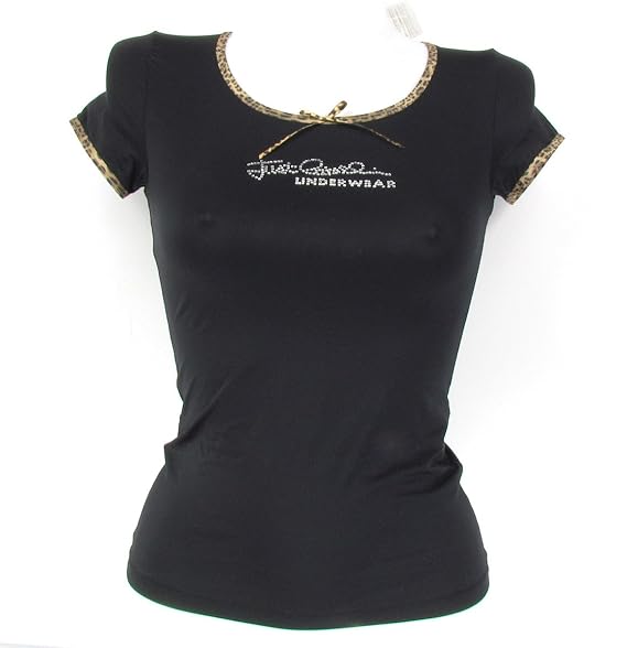 black t-shirt leopard print collar and leeves