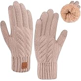YukiniYa Kids Gloves Winter Thermal Double-Layer Knit Wool Fleece Lined Touchscreen for Boys Girls 4-18 Years Cold Weather