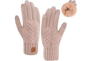 YukiniYa Kids Gloves Winter Thermal Double-Layer Knit Wool Fleece Lined Touchscreen for Boys Girls 4-18 Years Cold Weather
