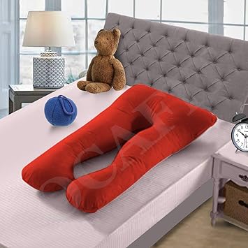 Coca Industries Products 30 x 15 x 12 cm Cotton U Shaped Body Pillow with Washable Cover for Pregnant Women- (Red, Coca