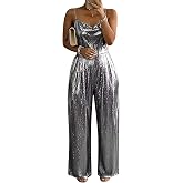 Plunza Sequin Spaghetti Strap Wide Leg Jumpsuit with Pockets