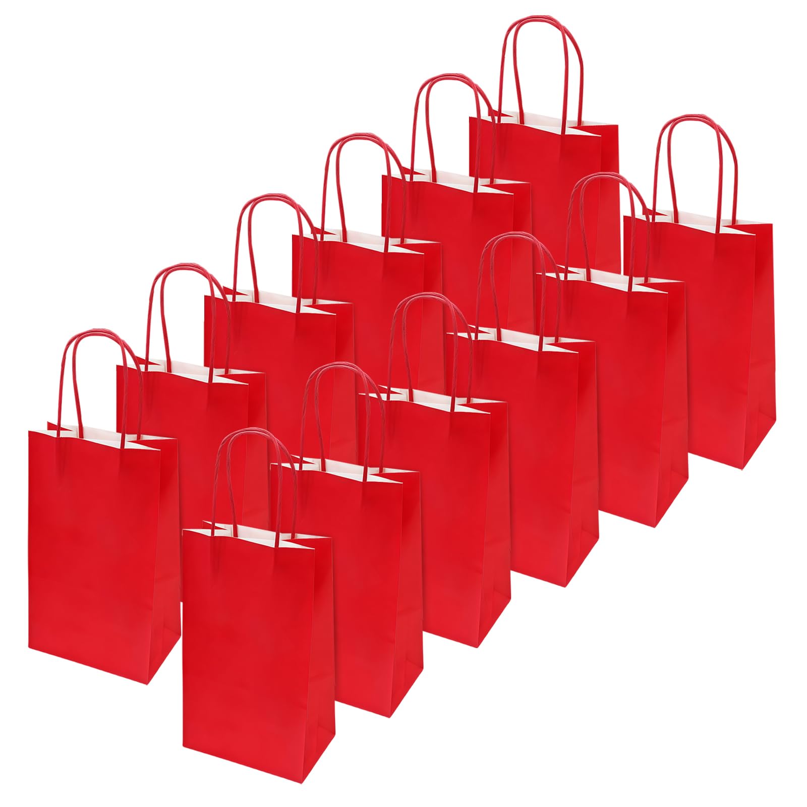 flintronic Paper Bags, 12 Pcs Red Gift and Sweet Bag with Handles, Kraft for Kids Party, Celebrations, Baby Shower, Birthday, Halloween, Christmas (8 * 13 * 21cm)