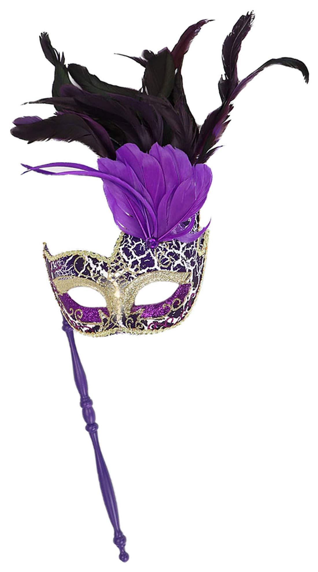 Coolwife Couple Feather Mask Masquerade Halloween Mardi Gras Cosplay Party Costume Masks (Stick A Purple)