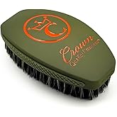 NEW OLIVE MEDIUM Crown Quality Products Curved 360 Wave Caesar 2.0 Mixed Boar Bristle Hairbrush - Non-Slip Grip, Waterproof, Debossed Logo, Indestructible Body - The Ultimate 360 Wave Brush