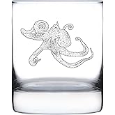 Bevvee Octopus Whiskey Rocks Glass - Octopus Decor or Gifts for Beach and Ocean Lovers - Engraved Design - 10 Oz Glasses