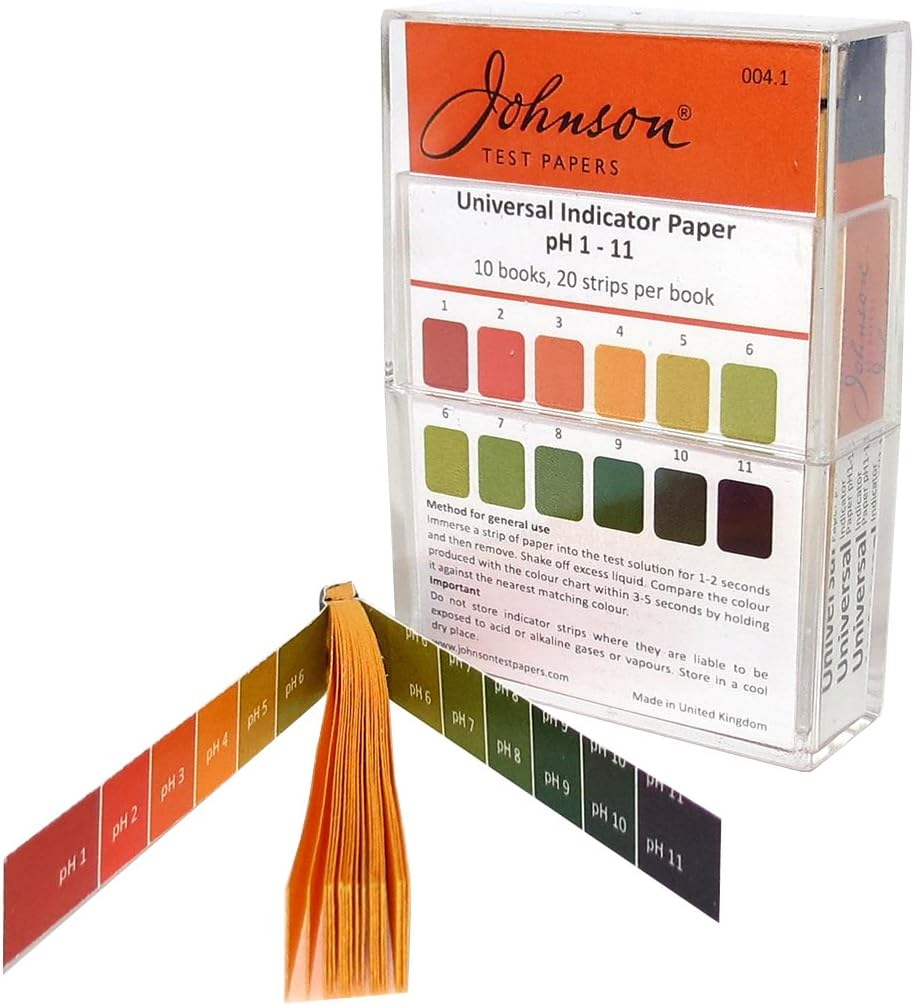 Johnson Test Papers Universal Indicator Paper, pH 1-11, Pack of 10 Book, 20 Strips Per Book by Johnson Test Papers