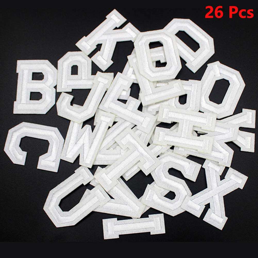 White Letter Patches Iron On/Sew On Alphabet Patches Custom Name Logo Badge Applique
