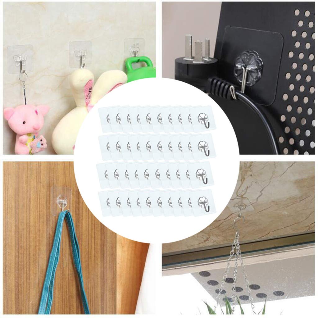 MineMine 40 Crochet adhésif réutilisable Crochets Transparents Auto-adhésifs Charge Portant 6kg Plastique Crochet Collant Fort pour Chambre Salle de Bain Cuisine Porte Murale frigo plafonnier