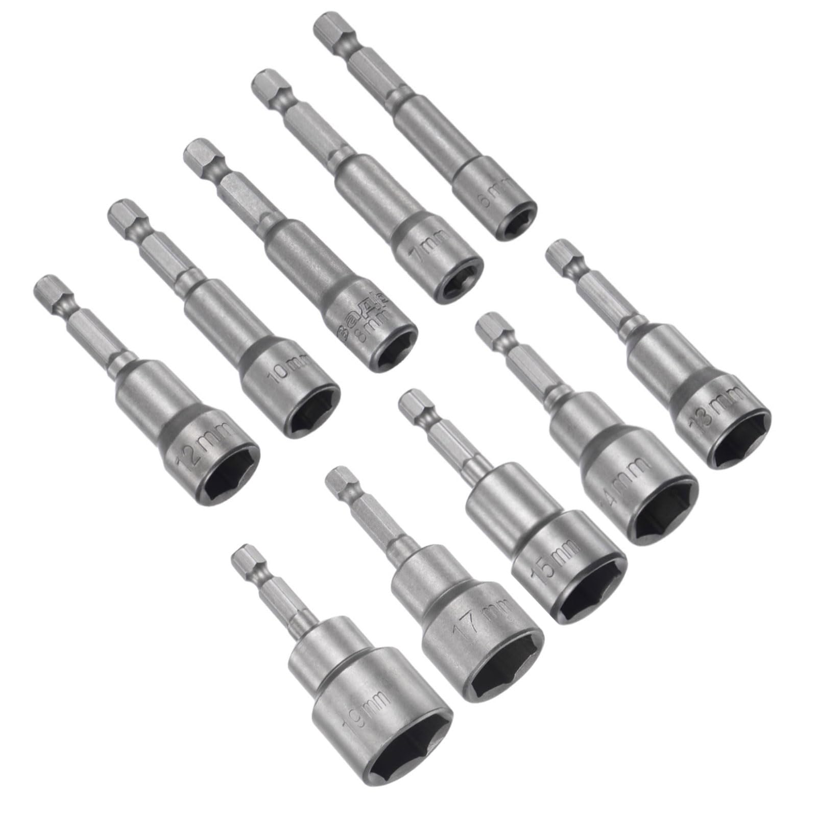 CoCud Quick-Change Nut Setter Driver Bit, 6-19mm Metric 65mm Length 1/4" Shank, CR-V Magnetic Straight Shank Setter Drill Bits - (Applications: for Auto Repair) - 10pieces