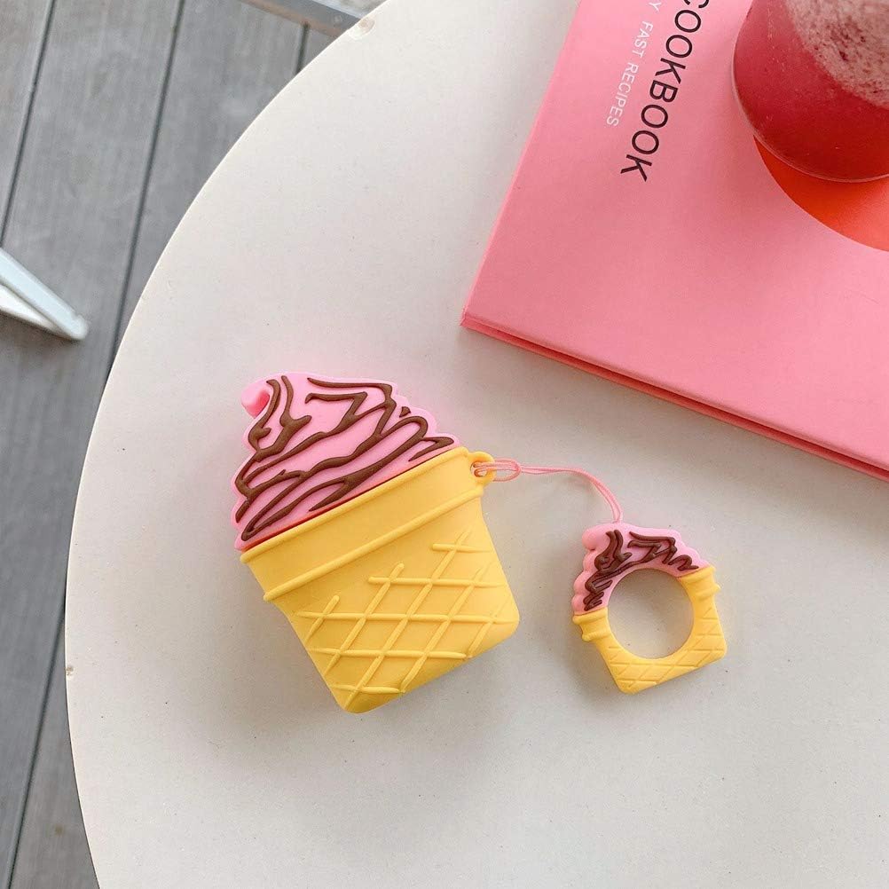 AKXOMY AirPods Case, ice Cream airpod case, Super Cute Creative Food Drink Icecream Shape TPU Silicone Cover Protective Skin for Apple AirPods 1&2 (Chocolate)