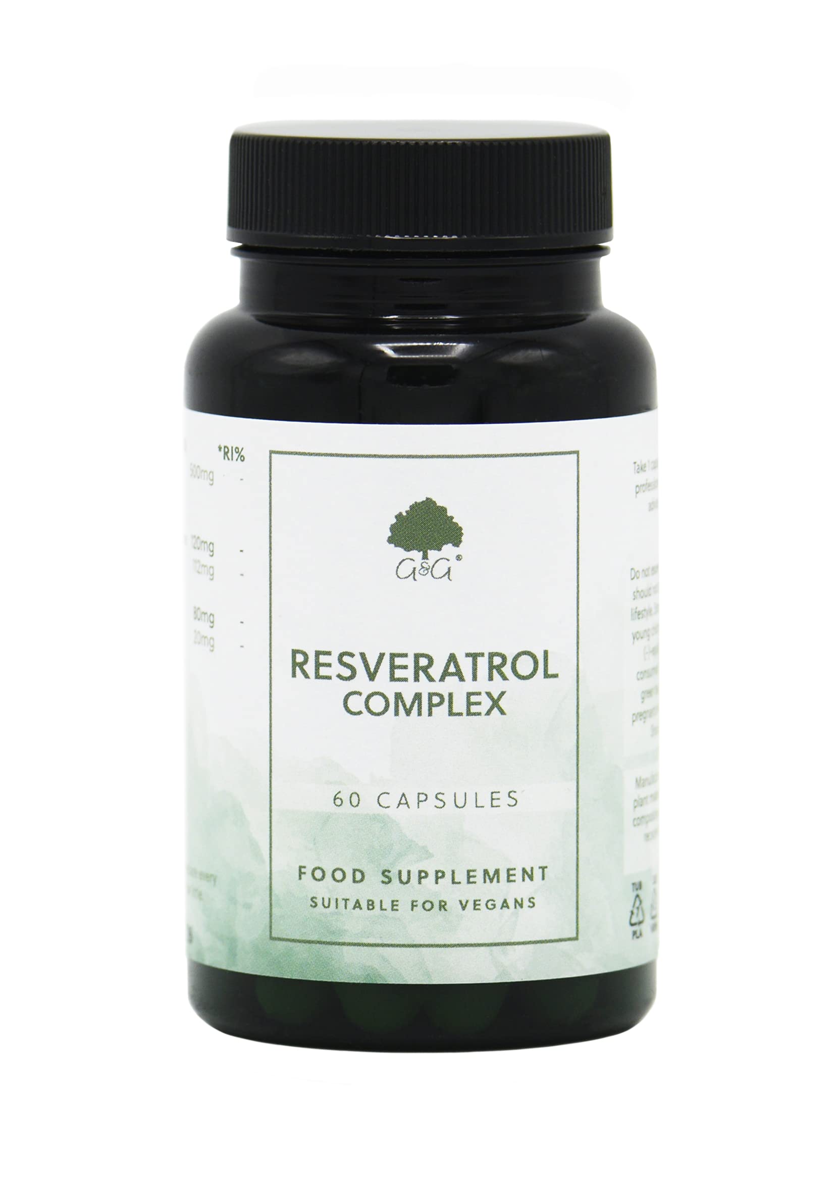 Resveratrol Complex - Resveratrol, Quercetin, Co-Q10 and Green Tea Extract - 60 Vegan Capsules - Non-GMO, Made in The UK - G&G Vitamins
