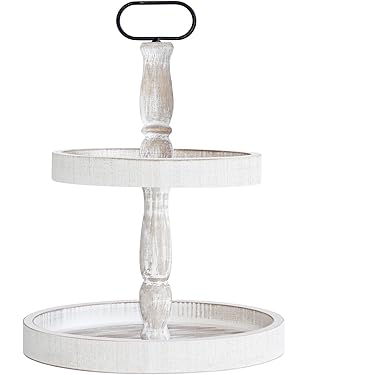 Bandeja De Madera Escalonada, Bandeja Decorativa Rústica, Blanco Lavado
