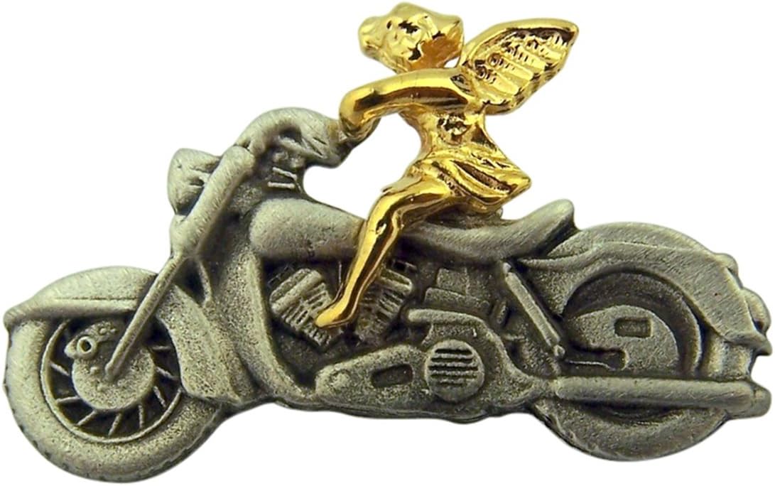 Gold and Silver Two-Tone Guardian Angel Hog Biker Pin, 1 1/2 Inch