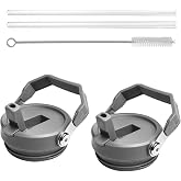 2Pack Replacement Tumbler Lid Fit for Stanley IceFlow 30 oz(Only) Flip Straw Lid, with 2Pcs Reusable Straws,1Pcs Cleaning Brush (Grey)