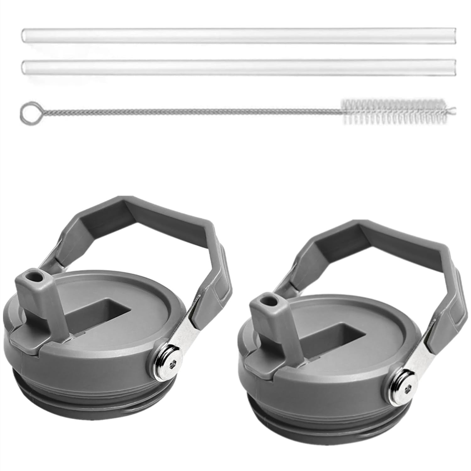 Photo 1 of 2Pack Replacement Tumbler Lid Fit for Stanley IceFlow 30 oz(Only) Flip Straw Lid, with 2Pcs Reusable Straws,1Pcs Cleaning Brush (Grey)