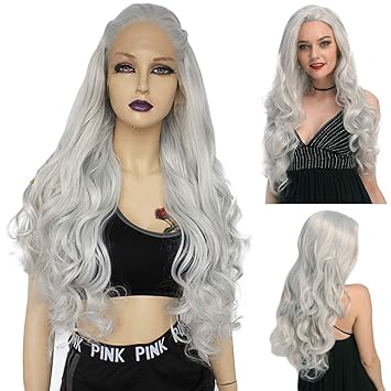 Amazon Com Ebingoo Long Deep Wave Free Part White Silver Gray