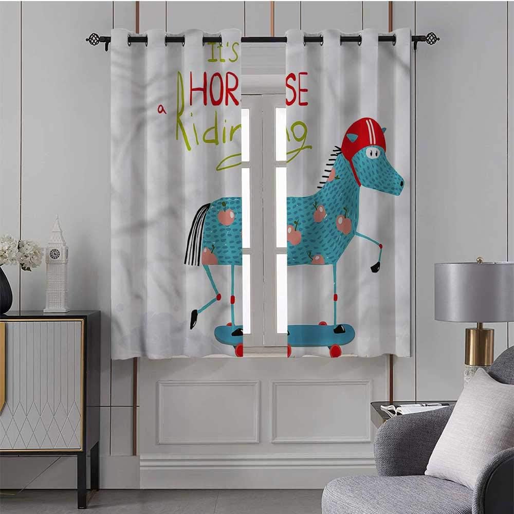 Kids Curtains Quirky,Room Darkening Blackout Curtains Horse Character