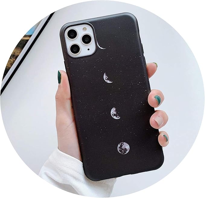 La Caja del teléfono Retro Flor Luna Eclipse Negro Suave para iPhone 6 7 8 6s